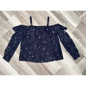 Anthropologie Floreat Blouse Womens Navy Celestial Star Cold Shoulder Small NWT